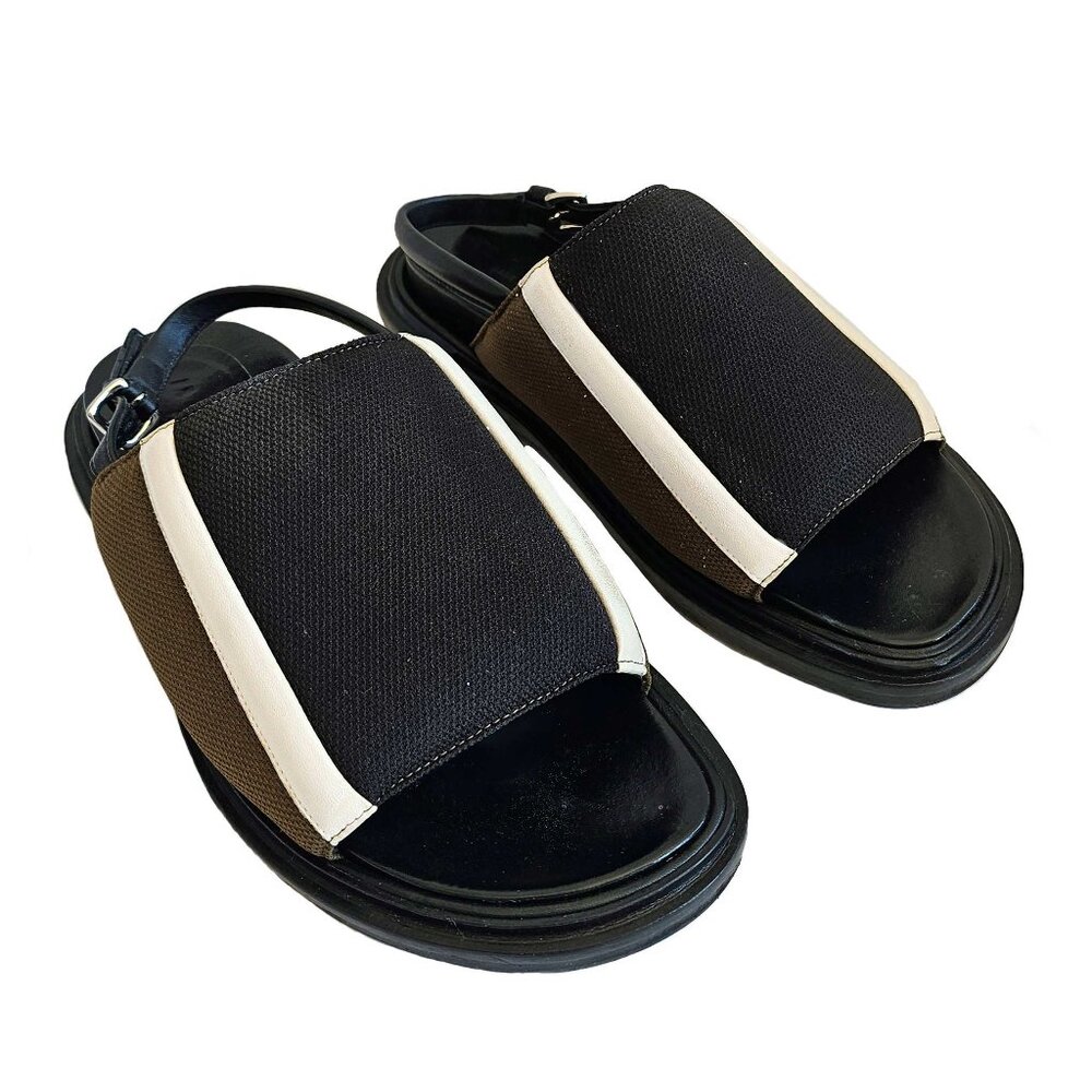 MARNI BLACK/BROWN FABRIC FUSSBETT SANDALS (37.5)